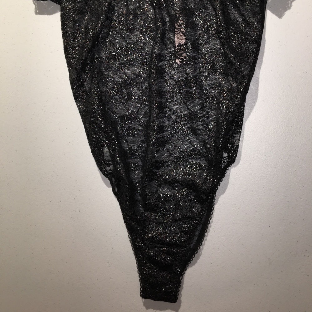 Shiny Black Lace Lingerie Body Suit - Picture 2 of 8
